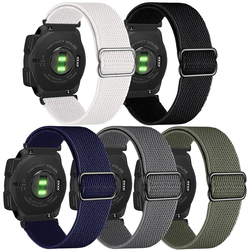 AHXLL 5 Packs Stretchy Nylon Bands Compatible with Garmin Instinct/Instinct 2 Solar, 22mm Sport Breathable Wristband for Garmin Instinct Tactical/Solar/Tide/Esports - Image 1