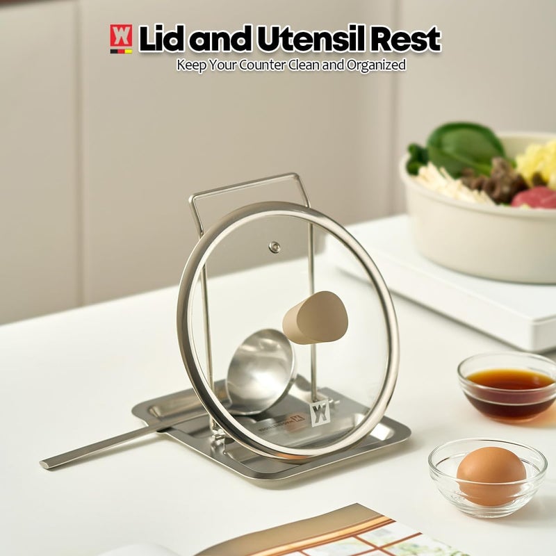 WAGENSTEIGER Foldable Stainless Steel Pot Lid Rest, Ladle Holder, Multifunctional Kitchen Organizer Stand, Easy Storage, Dishcloth Rack, Pan Lid Holder, Cooking Utensil Holder Organizer - Image 3