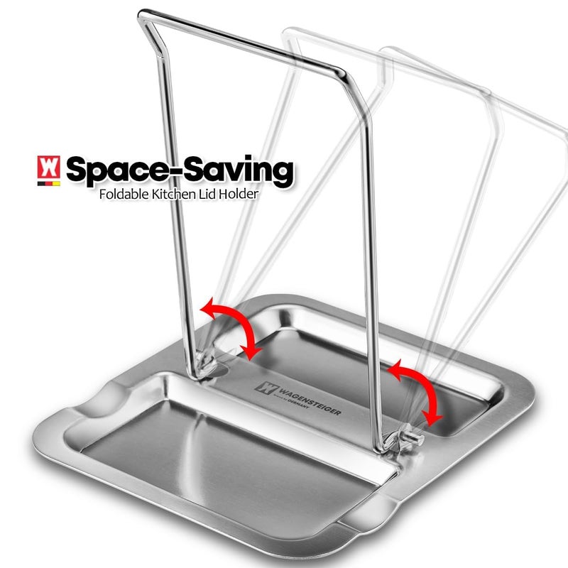 WAGENSTEIGER Foldable Stainless Steel Pot Lid Rest, Ladle Holder, Multifunctional Kitchen Organizer Stand, Easy Storage, Dishcloth Rack, Pan Lid Holder, Cooking Utensil Holder Organizer - Image 2