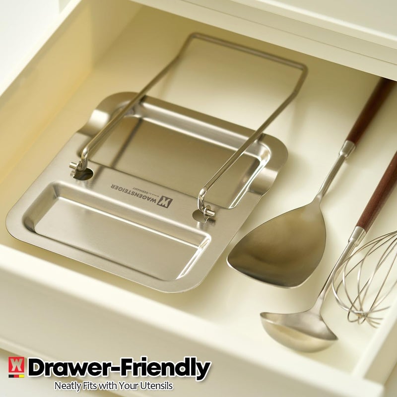 WAGENSTEIGER Foldable Stainless Steel Pot Lid Rest, Ladle Holder, Multifunctional Kitchen Organizer Stand, Easy Storage, Dishcloth Rack, Pan Lid Holder, Cooking Utensil Holder Organizer - Image 5