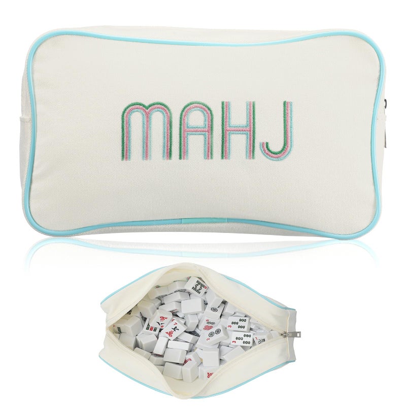 Sunnymove Empty Mahjong Bag Thickened American Mahjong Tiles Bag with Zipper Storage Pouch for Board Game Pieces Game Party Travel Gatherings Accessories 104x56 Case Only MahjCream White - Image 3