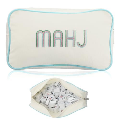 Sunnymove Empty Mahjong Bag Thickened American Mahjong Tiles Bag with Zipper Storage Pouch for Board Game Pieces Game Party Travel Gatherings Accessories 104x56 Case Only MahjCream White - Image 1