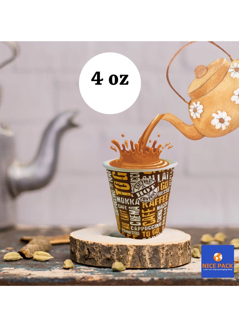 Nice Pack - 100 pcs Eco-Friendly Disposable Brown and Yellow Paper Cups - 4oz Printed - Image 1