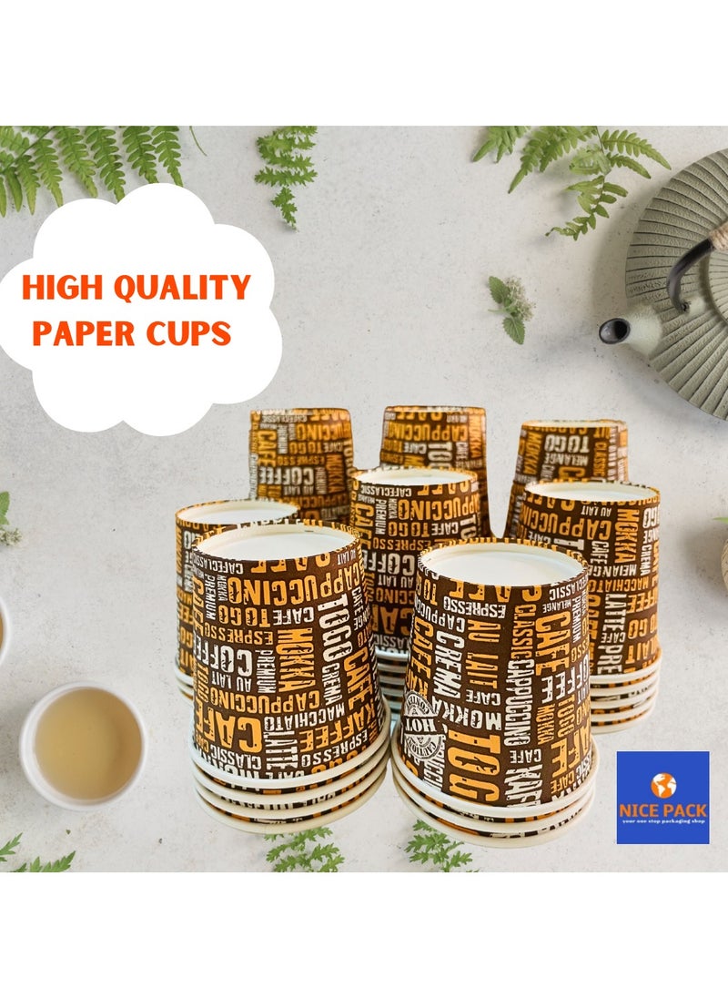 Nice Pack - 100 pcs Eco-Friendly Disposable Brown and Yellow Paper Cups - 4oz Printed - Image 1