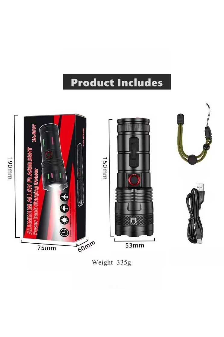 loyal Rechargeable LED Flashlight with Battery Indicator, High Lumens, 20W LED, 5 Modes, 500M Zoomable, Aluminum Alloy, Waterproof/Shockproof, 1200mAh Battery - Image 2