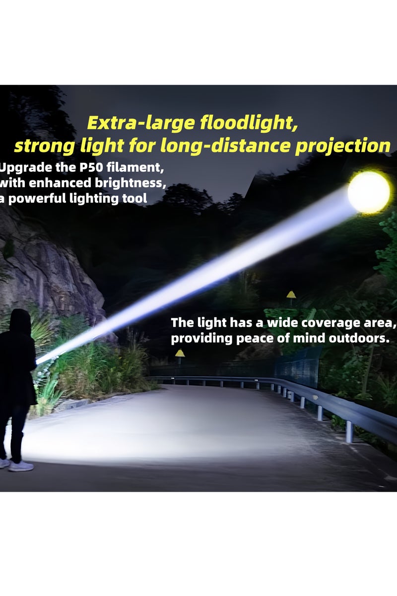 loyal Rechargeable LED Flashlight with Battery Indicator, High Lumens, 20W LED, 5 Modes, 500M Zoomable, Aluminum Alloy, Waterproof/Shockproof, 1200mAh Battery - Image 3