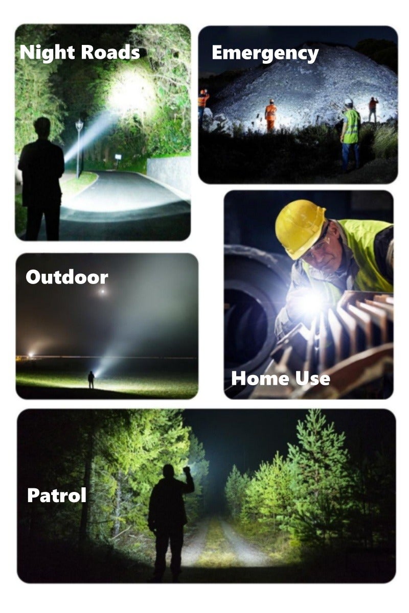 loyal Rechargeable LED Flashlight with Battery Indicator, High Lumens, 20W LED, 5 Modes, 500M Zoomable, Aluminum Alloy, Waterproof/Shockproof, 1200mAh Battery - Image 5