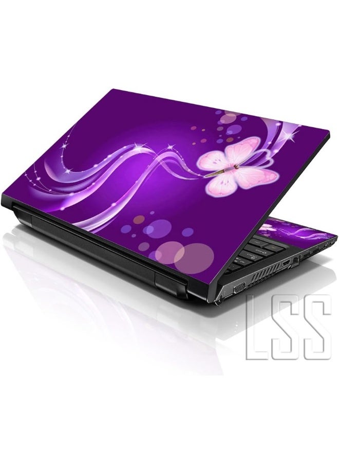 LSS 17 17.3 Inches Laptop Notebook Skin Sticker with 2 Wrist Pads - Reusable Cover Protector Vinyl Sticker Cover Decal Fits 17" - 19" HP Asus Acer Samsung - Purple Butterfly Pattern - Image 1