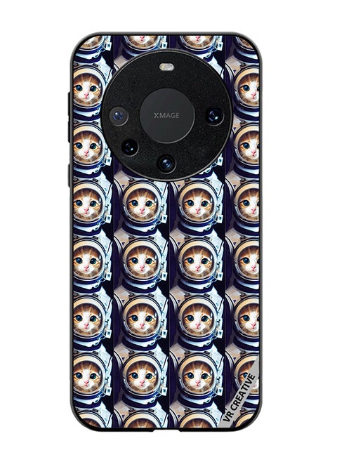 Protective Case Cover For Huawei Mate 60 Pro Cat Face Inside Astronauts Helmet Pattern Design Multicolour