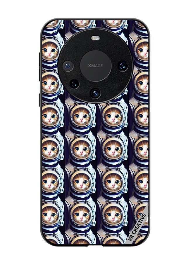 Protective Case Cover For Huawei Mate 60 Pro Cat Face Inside Astronauts Helmet Pattern Design Multicolour