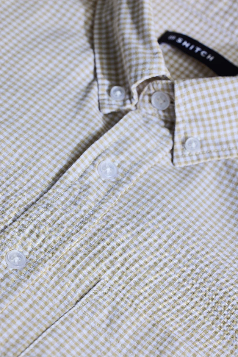 SNITCH Beige Checks Slim Fit Shirt