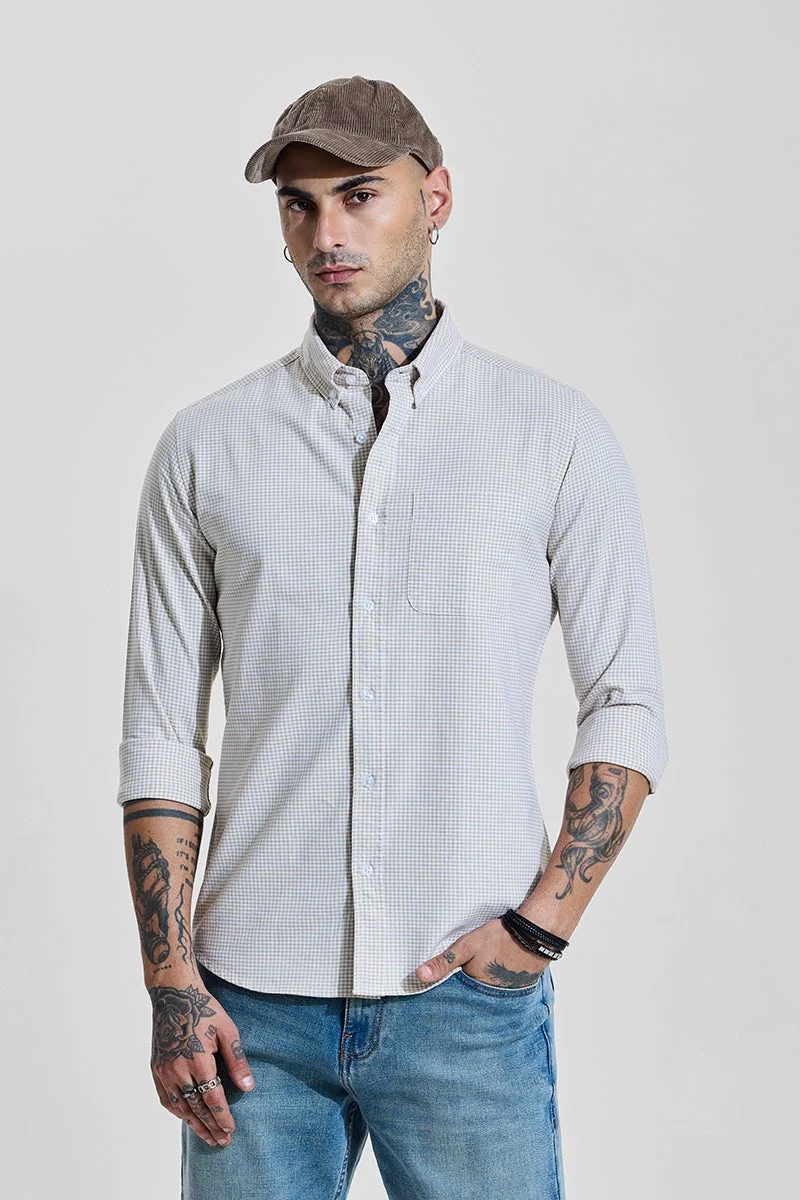 SNITCH Beige Checks Slim Fit Shirt