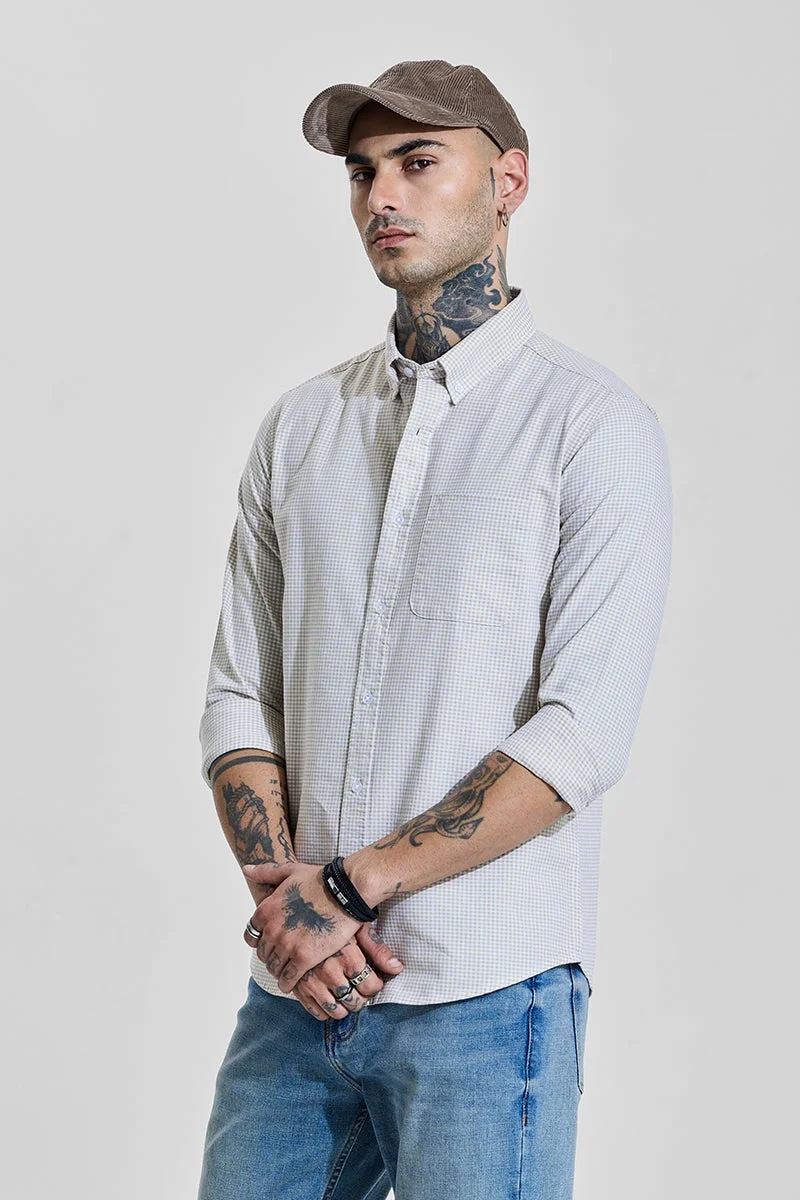 سنيتش قميص رجالي بقصة ضيقة بنقشة مربعات بيج