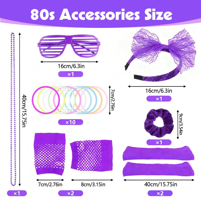 obeoby Purple Mardi Gras Outfit for women, 80s 90s Outfit Costume Accessories Party Lace Headband Necklace Sets for Masquerade Retro Party - Image 2