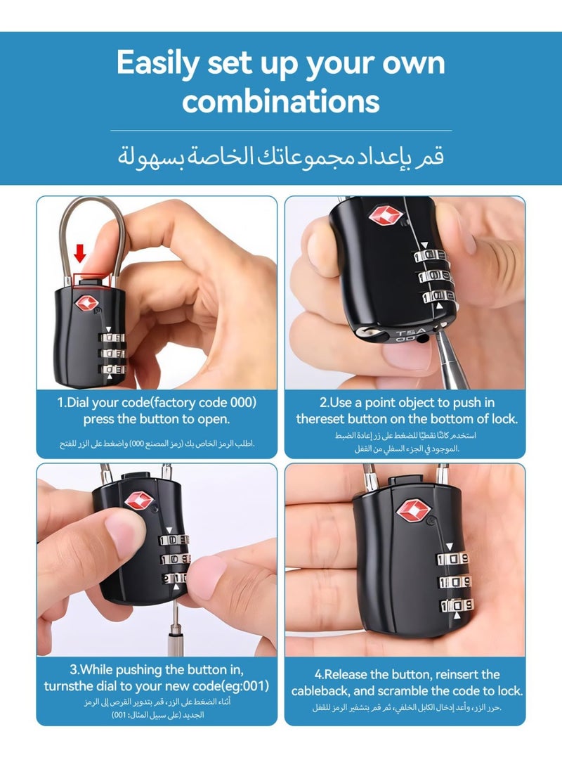 nookly TSA Approved Luggage Combination Locks (2 Pack) ,Combination Padlock with Alloy Body TSA Lock for Travel Bag, Suit Case, Lockers, Gym, Bike Locks or Other - Image 4