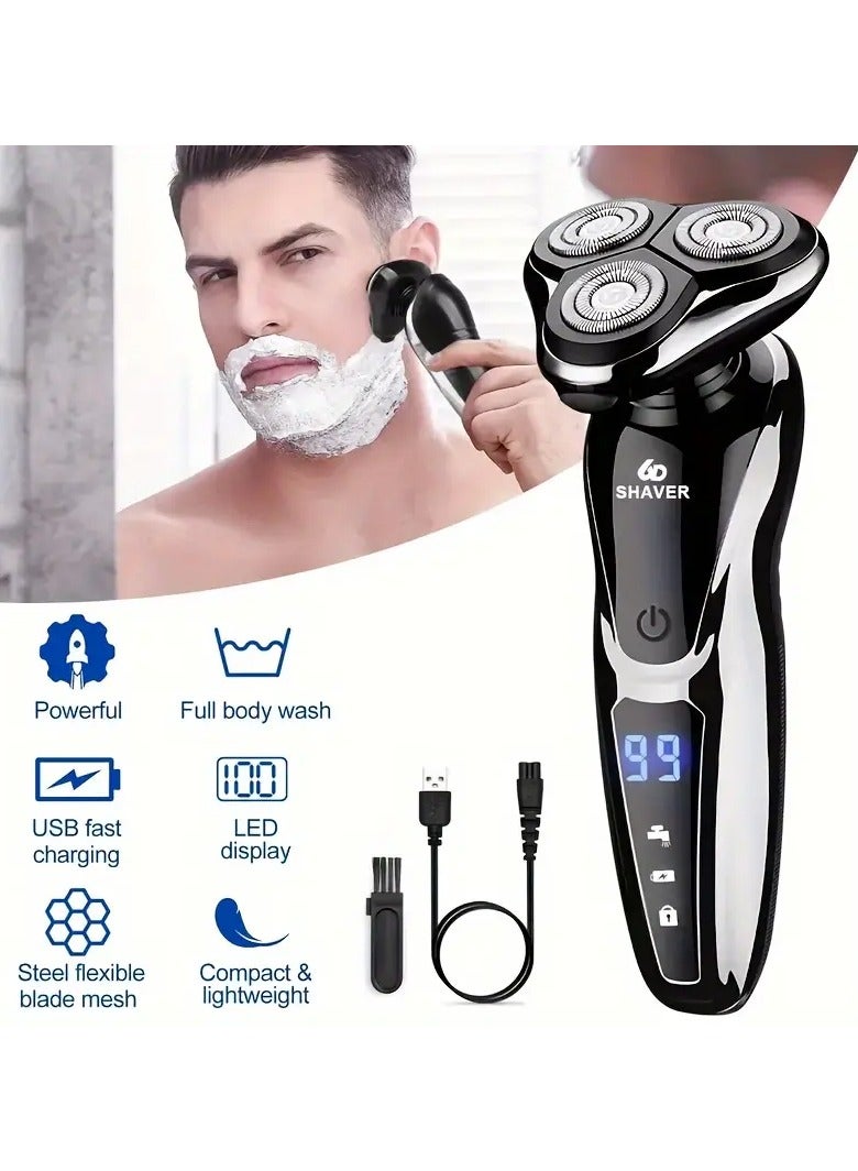 Rozino Electric Razor For Men, 3 In 1 Electric Shaver Nose Hair Trimmer USBRechargeable Portable Razor 3D Floating Blade Digital Display ShavingBeard Machine - Image 1