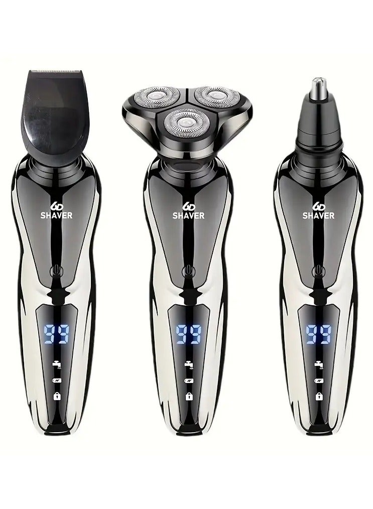 Rozino Electric Razor For Men, 3 In 1 Electric Shaver Nose Hair Trimmer USBRechargeable Portable Razor 3D Floating Blade Digital Display ShavingBeard Machine - Image 4