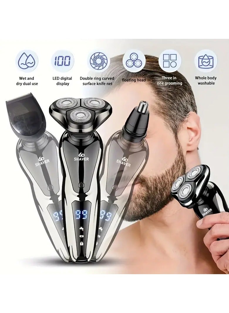 Rozino Electric Razor For Men, 3 In 1 Electric Shaver Nose Hair Trimmer USBRechargeable Portable Razor 3D Floating Blade Digital Display ShavingBeard Machine - Image 5