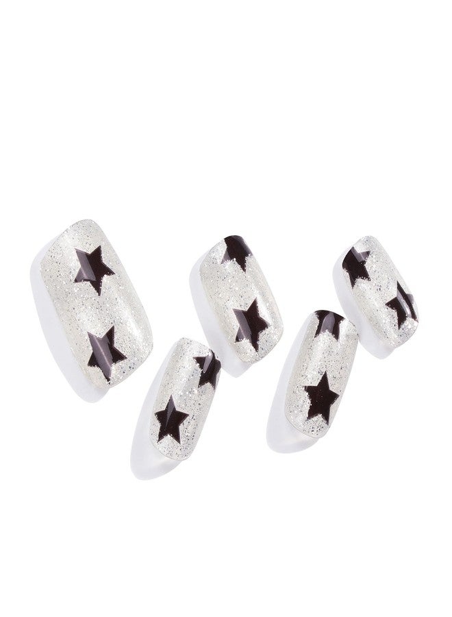 TailaiMei Semi Cured Gel Nail Strips - (Transparent Silver Powder Black Stars) 20 Pcs Gel Nail Stickers, UV Light Required | Real Polish Salon Quality & Easy to Use (24-243) - Image 4