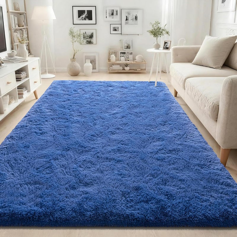 ISEAU Fluffy Rug Carpets Soft Shaggy Area Rug Indoor Floor Rugs for Kids Room Fuzzy Carpet Comfy Cute Nursery Rug Bedside Rug for Boys Girls Bedroom Living Room Home Decor Mat, 5ft x 8ft, Light Navy - Image 3