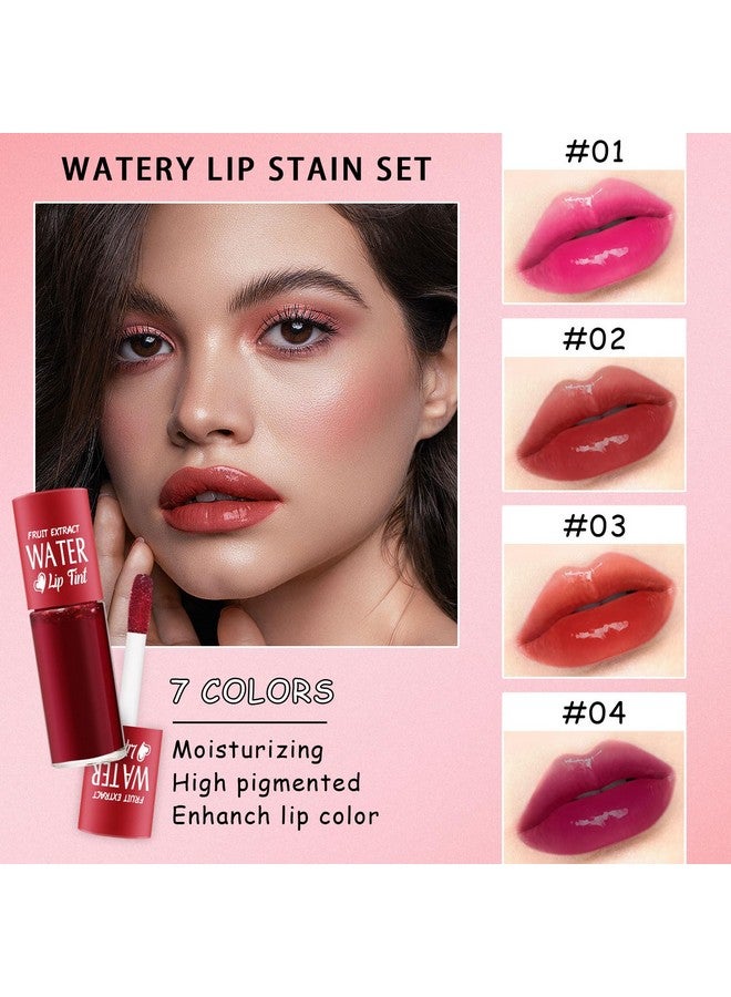 LemonSac 7 Colors Lip Tint Stain Set Plumping Mini Liquid Lipstick Korean Lip Gloss Moisturizing Natural Multiuse Lip And Cheek Tint Long Lasting Nonstick Cup Waterproof High Pigment Vivid Color (Set A) - Image 2