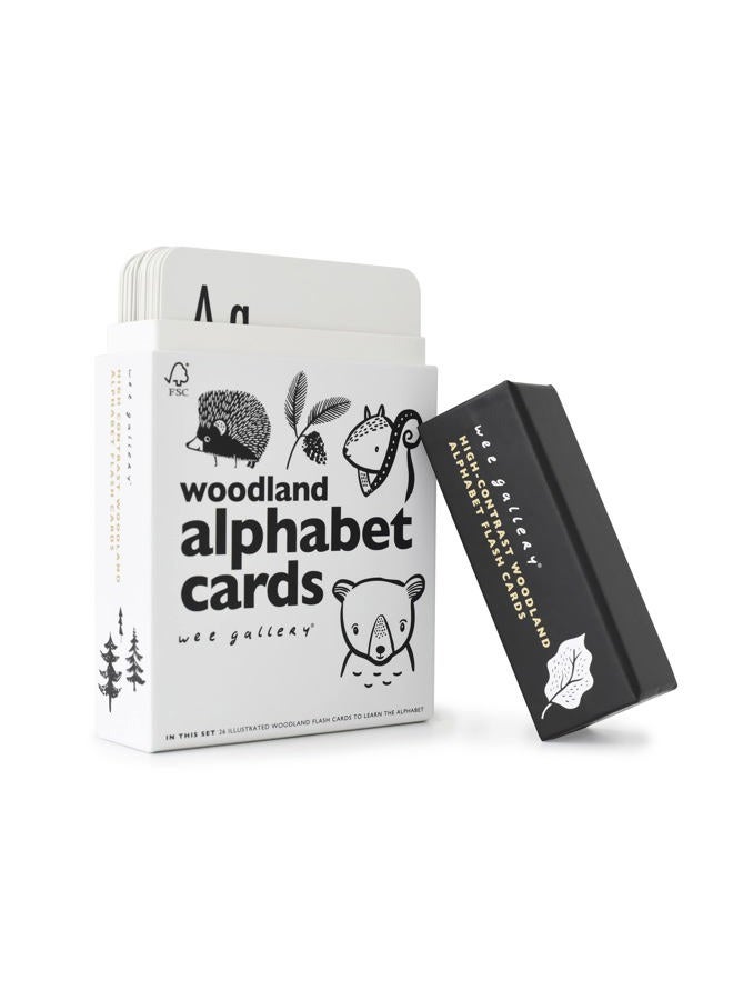 Wee Gallery Educational Flashcards for Babies, Double Sided Black and White Learning Flash cards, Woodland Animal Alphabet Cards for Visual Stimulation and Cognitive Development of Toddlers - Image 1