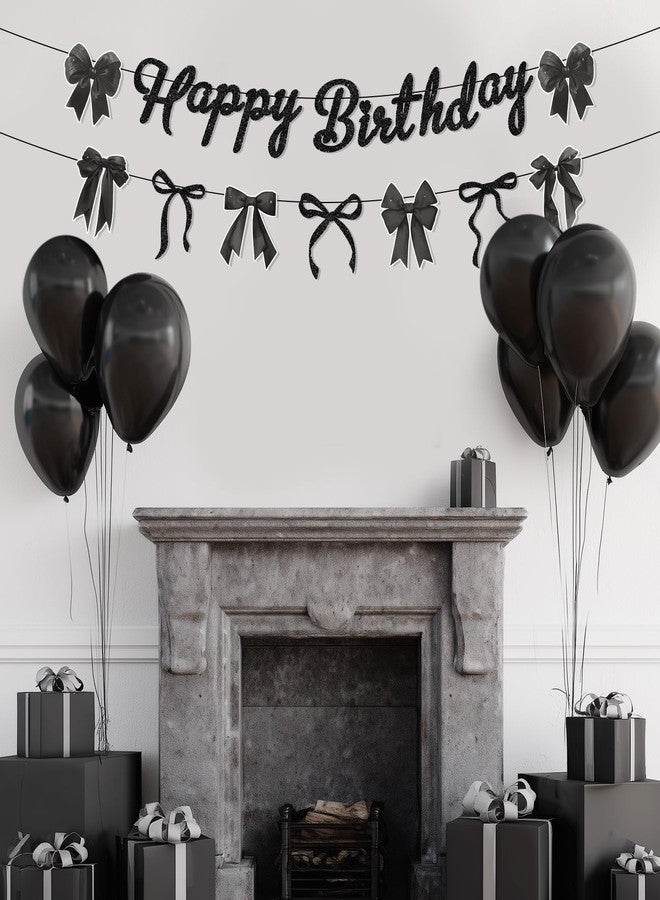 Lecheme Black Bow Happy Birthday Banner Glitter Black Bow Coquette Party Decorations for Women Girls Birthday Garland Signs - Image 5