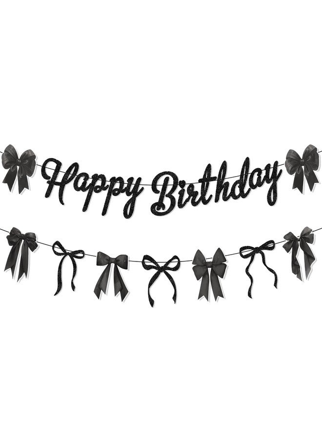 Lecheme Black Bow Happy Birthday Banner Glitter Black Bow Coquette Party Decorations for Women Girls Birthday Garland Signs - Image 1