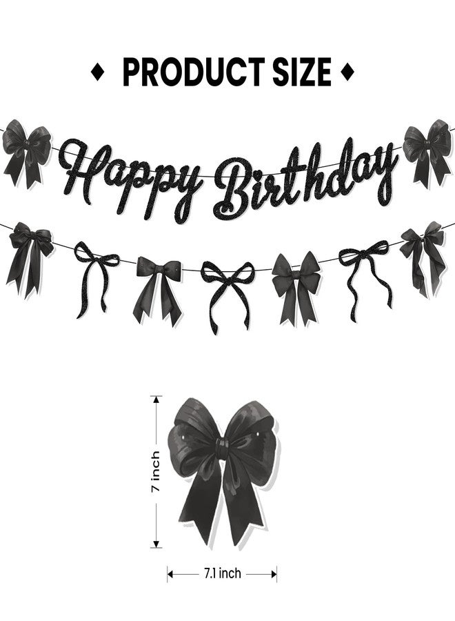 Lecheme Black Bow Happy Birthday Banner Glitter Black Bow Coquette Party Decorations for Women Girls Birthday Garland Signs - Image 3
