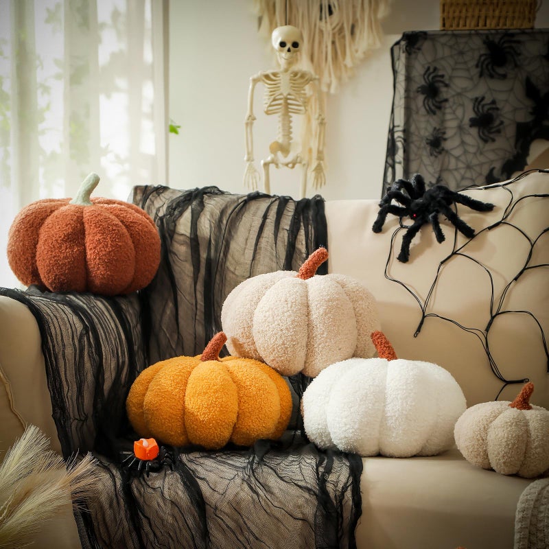 YRXRUS YRXRUS Halloween Pumpkin Pillows  Off White Pumpkin Shaped Throw Pillows Room Decoration  Teddy Fleece Cute 6x12 Inches Soft Pillow for Natural  Accent Halloween Pillows  Fall Decor  - Image 3