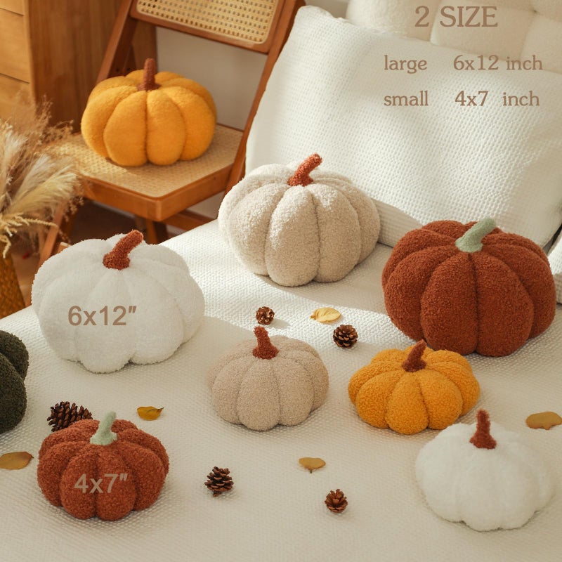 YRXRUS YRXRUS Halloween Pumpkin Pillows  Off White Pumpkin Shaped Throw Pillows Room Decoration  Teddy Fleece Cute 6x12 Inches Soft Pillow for Natural  Accent Halloween Pillows  Fall Decor  - Image 2