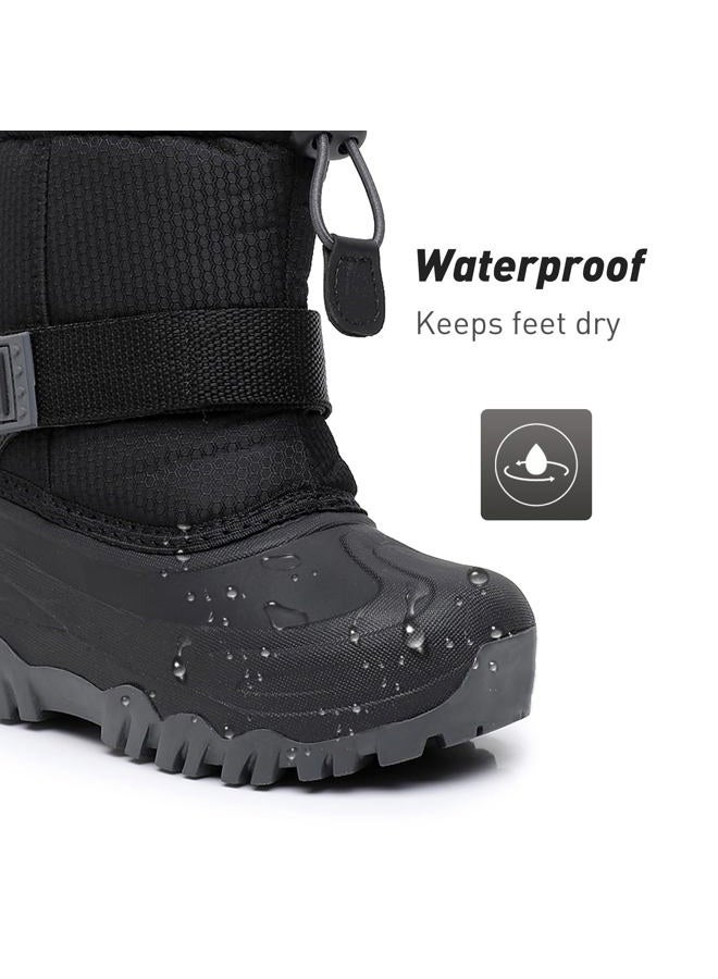 Ahannie Kids Boys Girls Winter Snow Boots Waterproof Anti-Slip Warm Outdoor Shoes (Toddler/Little Kid), Black, 10 Toddler - Image 2