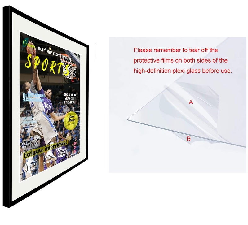 Goldfinch 4 Packs Sports Magazine Frames Displays Magazines Measuring 8.5 x 11.25 inches with White Core Matting,High Glossy Frame with Installed Hangers (4, Black Frame White Mat) - Image 5