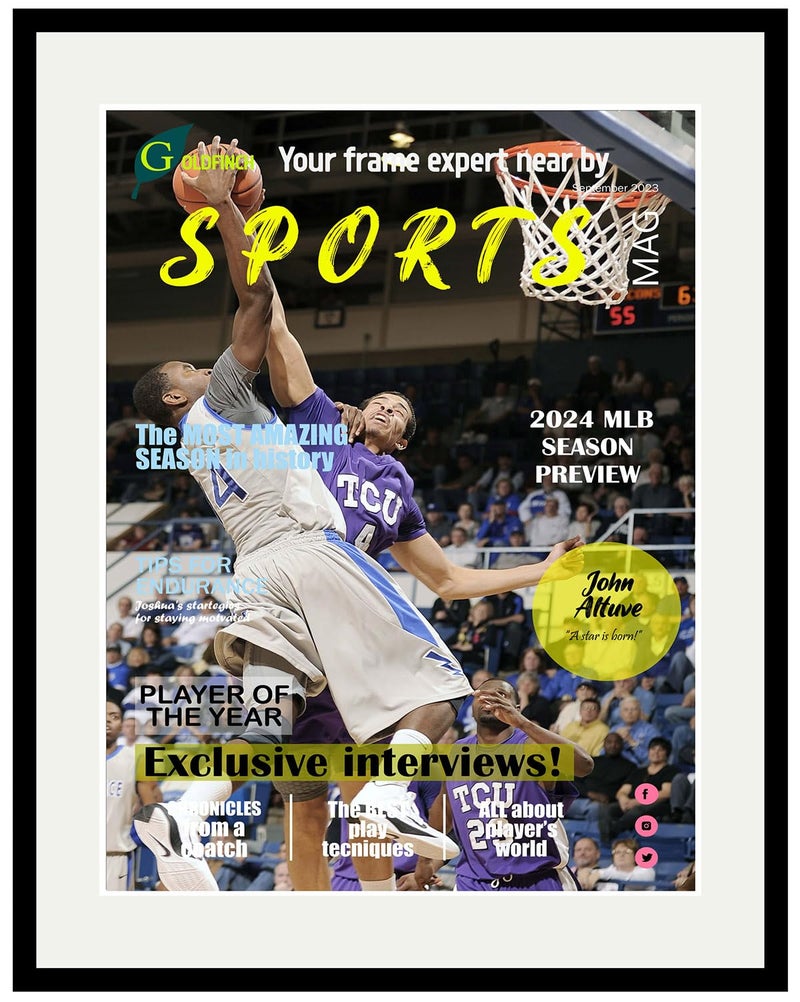 Goldfinch 4 Packs Sports Magazine Frames Displays Magazines Measuring 8.5 x 11.25 inches with White Core Matting,High Glossy Frame with Installed Hangers (4, Black Frame White Mat) - Image 4