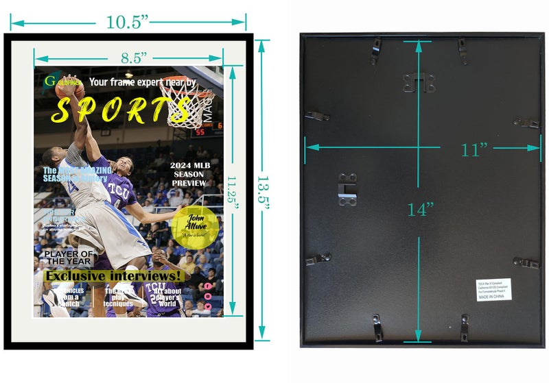 Goldfinch 4 Packs Sports Magazine Frames Displays Magazines Measuring 8.5 x 11.25 inches with White Core Matting,High Glossy Frame with Installed Hangers (4, Black Frame White Mat) - Image 3