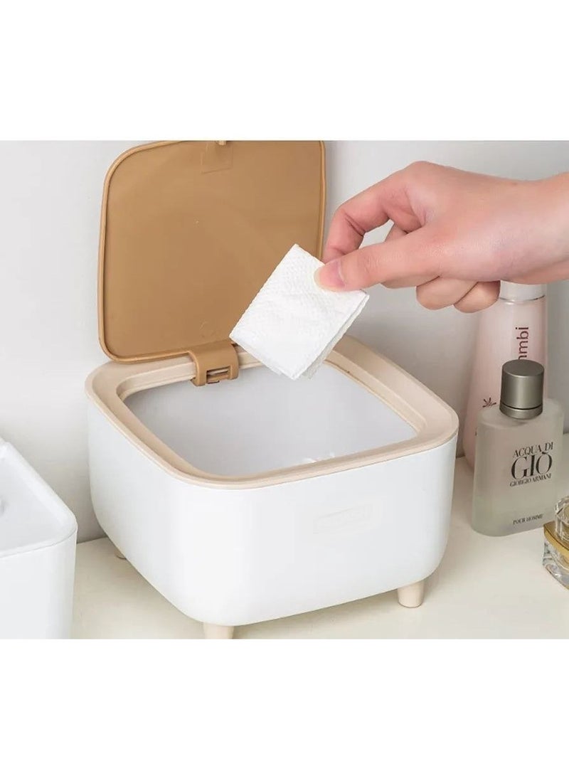 Mini Trash Can with Push Top Lid, Nordic Modern Plastic Waste Bin for Kitchen, Bathroom, Bedroom, Living Room, Office, Outdoor, Dog Resistant, Wood Push Top - Garbage Can - Round Waste Bin - Garbage Can for Chalets, Villas, Houses - Push Top Lid Trash Can - Waste Bin for Bathroom, Bedroom, Master, Hall, Kitchen - Small Size Basket - garbage bin  - Image 5