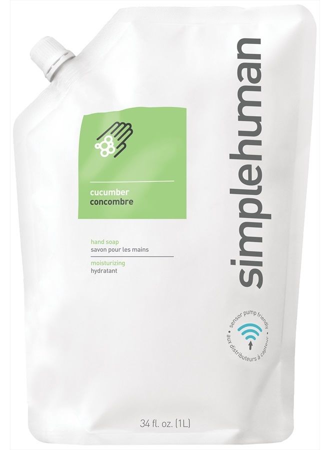 simplehuman Cucumber Refill Pouch, 2 x 34 fl. oz. Moisturizing Liquid Hand Soap 