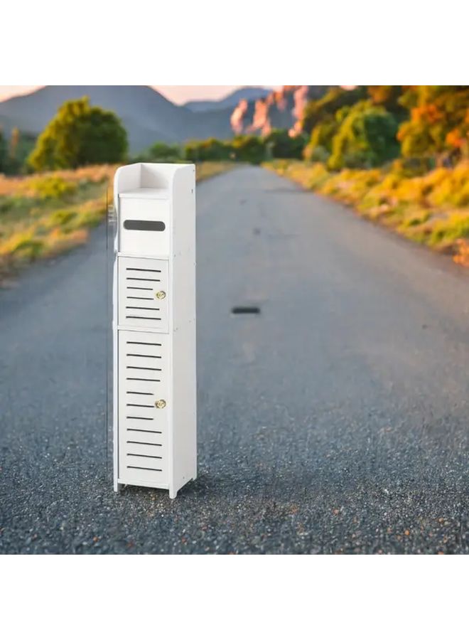 White PVC Bathroom Storage Cabinet With Built In Toilet Paper Holder Double Door Design - Image 2
