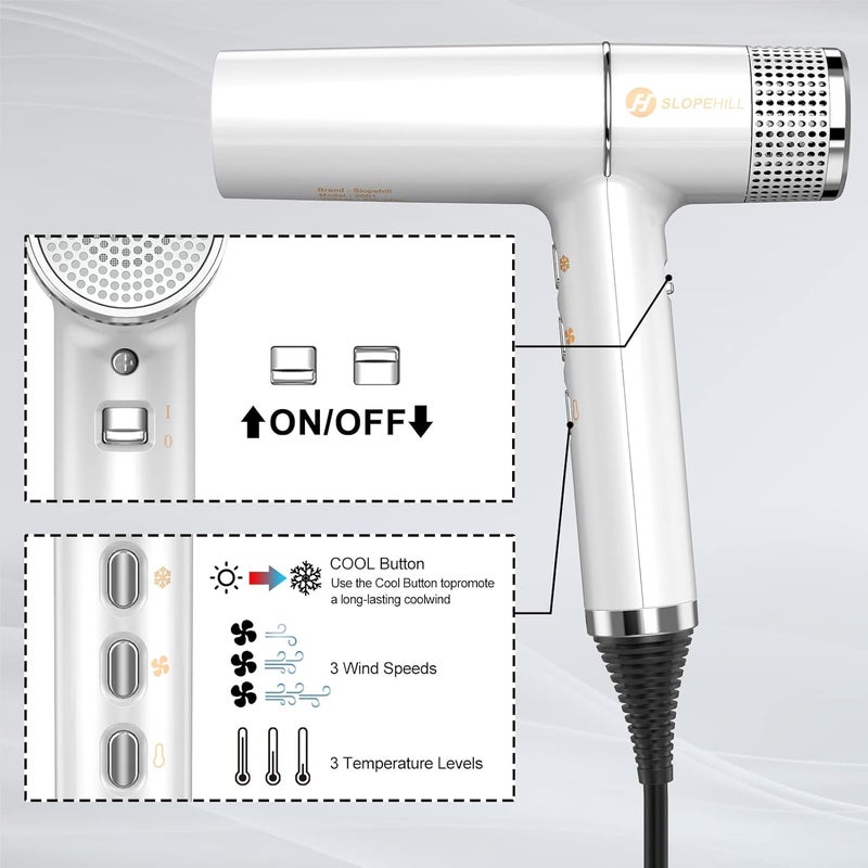 SLOPEHILL Hair Dryer with Unique Brushless Motor | Intelligent Fault Diagnosis | Innovative Microfilter | Oxy Active Technology | Led Display (White) - Image 4