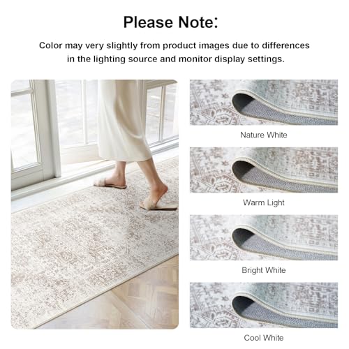 EISUROM Hallway 2x5 Runner Rug - Vintage Non-Slip Long Rug for Entryway Low-Pile Washable Medallion Rugs for Hallway Waterproof Traditional Indoor Thin Rugs for Kitchen (Ivory/Beige) - Image 2