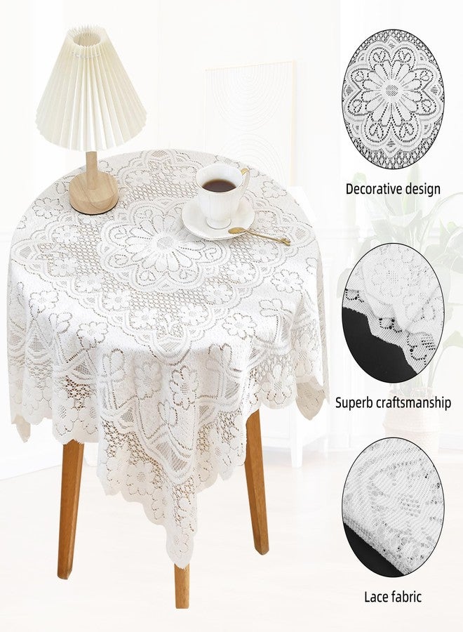 Foyods Square Lace Tablecloth 35 X 35 Inch, Off White Lace-Tablecloths & Small Tablecloths Laces Vintage for Round Coffee Table, White Laces Fabric Embroidered Tablecloth for Wedding Rectangle Tables - Image 3