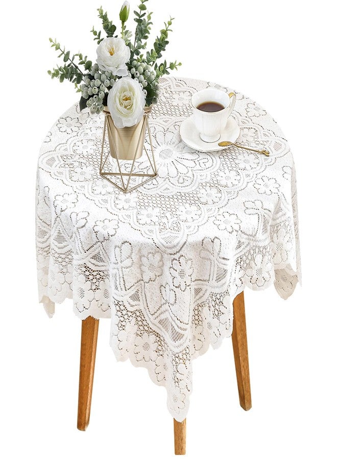 Foyods Square Lace Tablecloth 35 X 35 Inch, Off White Lace-Tablecloths & Small Tablecloths Laces Vintage for Round Coffee Table, White Laces Fabric Embroidered Tablecloth for Wedding Rectangle Tables - Image 1