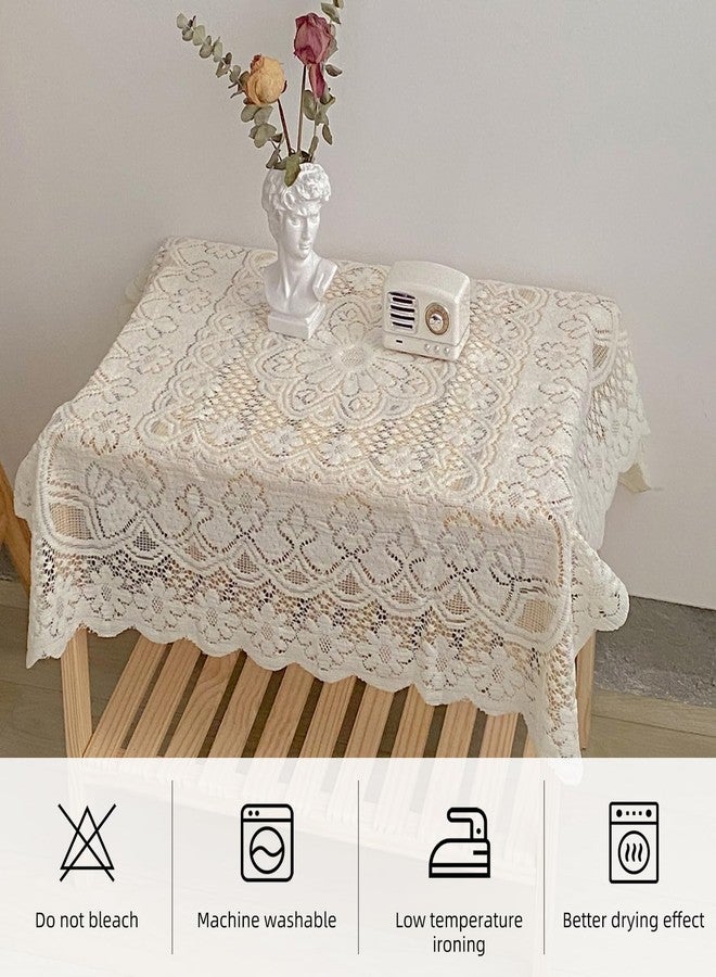 Foyods Square Lace Tablecloth 35 X 35 Inch, Off White Lace-Tablecloths & Small Tablecloths Laces Vintage for Round Coffee Table, White Laces Fabric Embroidered Tablecloth for Wedding Rectangle Tables - Image 4