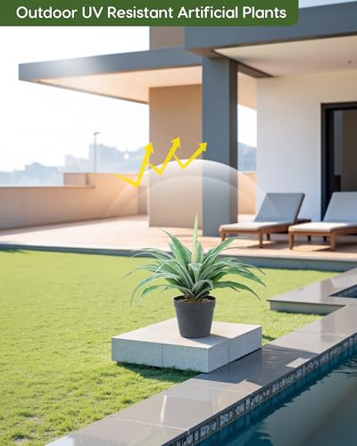 Velener Artificial Agave Plant in Black Pot with Real Stone Pebbles, Large Fake Agave Plants with Green Serrated Leaves, Faux Yucca for Indoor and Outdoor Decor-17 Inches Tall, 29 Leaves - Image 5
