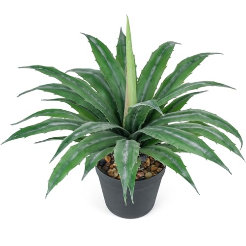 Velener Artificial Agave Plant in Black Pot with Real Stone Pebbles, Large Fake Agave Plants with Green Serrated Leaves, Faux Yucca for Indoor and Outdoor Decor-17 Inches Tall, 29 Leaves - Image 1