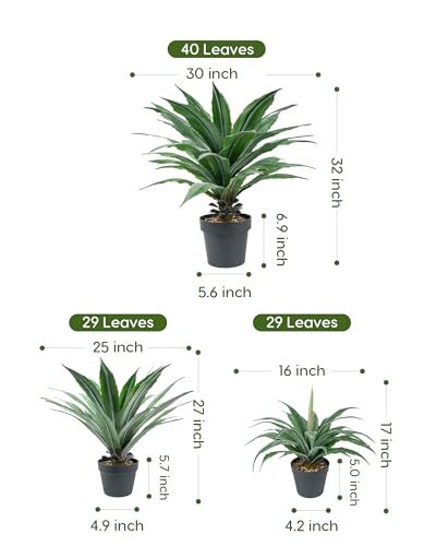 Velener Artificial Agave Plant in Black Pot with Real Stone Pebbles, Large Fake Agave Plants with Green Serrated Leaves, Faux Yucca for Indoor and Outdoor Decor-17 Inches Tall, 29 Leaves - Image 2
