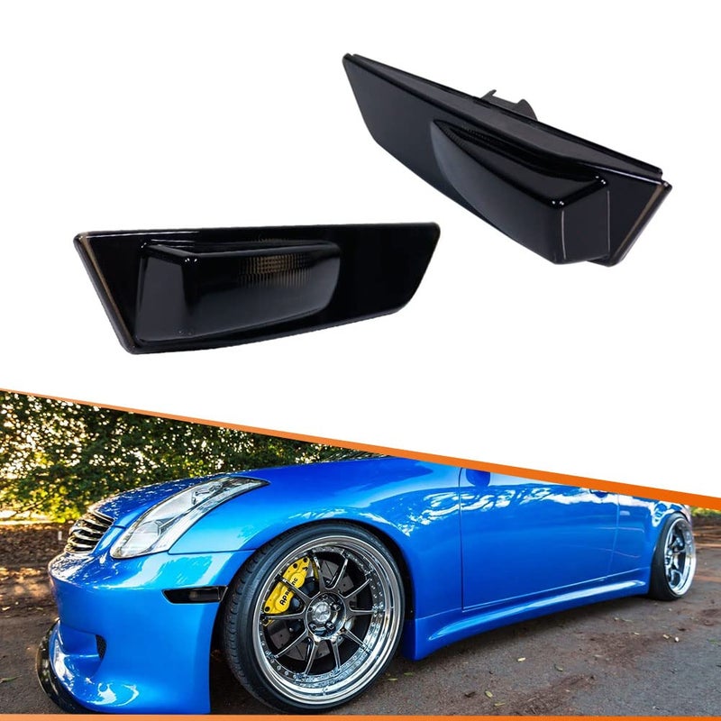 Generic ADIIL Smoked Side Marker Lights Cover Compatible With 2003-2007 Infiniti G35 Coupe Skyline Front Bumper Turn Signals Side Marker Lamp Housing Assembly - Image 1