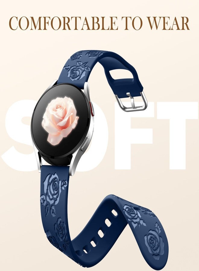 DaQin Sport Silicone Band for Samsung Watch 6 Bands 44mm 40mm, Galaxy Watch 4 5 Band/Galaxy Watch 5 Pro/Galaxy Watch 4 6 Classic Band, 20mm Glossy Floral Engraved Band for Galaxy Watch 7, Deep Blue - Image 3