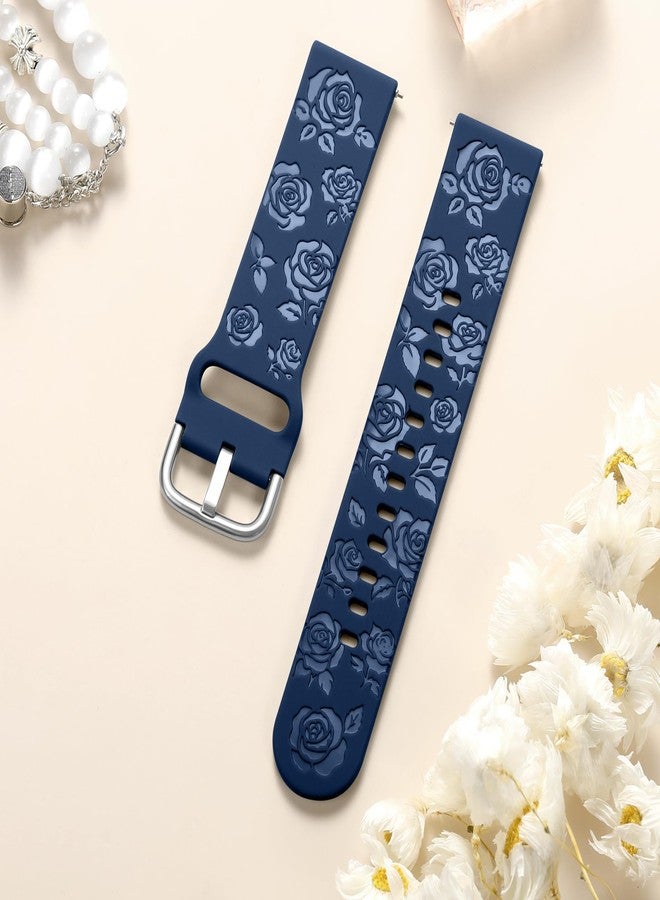 DaQin Sport Silicone Band for Samsung Watch 6 Bands 44mm 40mm, Galaxy Watch 4 5 Band/Galaxy Watch 5 Pro/Galaxy Watch 4 6 Classic Band, 20mm Glossy Floral Engraved Band for Galaxy Watch 7, Deep Blue - Image 4