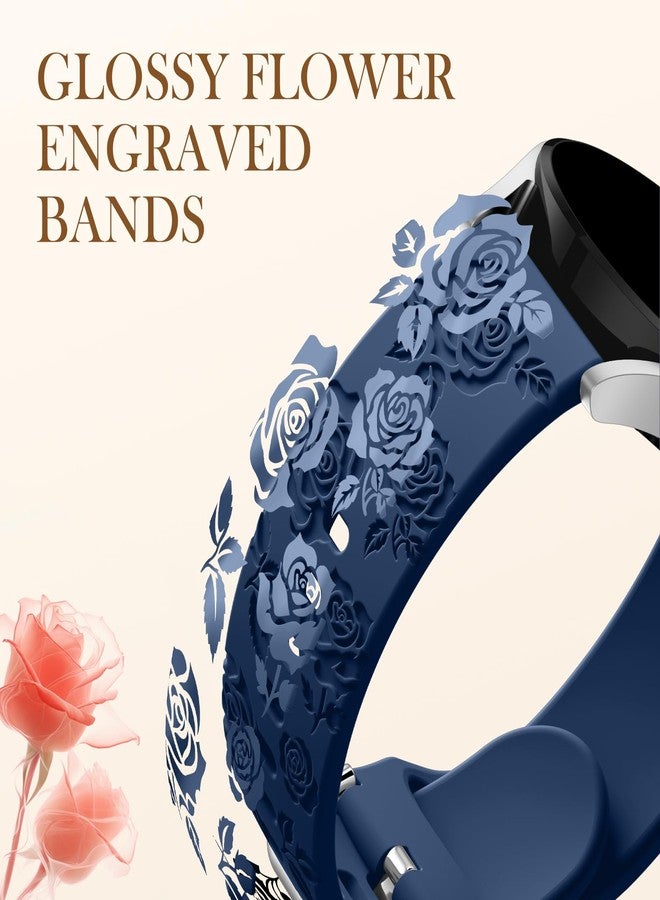 DaQin Sport Silicone Band for Samsung Watch 6 Bands 44mm 40mm, Galaxy Watch 4 5 Band/Galaxy Watch 5 Pro/Galaxy Watch 4 6 Classic Band, 20mm Glossy Floral Engraved Band for Galaxy Watch 7, Deep Blue - Image 2